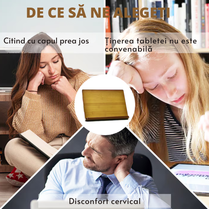 Suport tip stand pentru carti VarioShop®, potrivit pentru laptop, tableta, 2 brate reglabile, 6 nivele de ajustare, portabil, 21 x 28 x 13-18,5 cm, bambus, Maro [12]