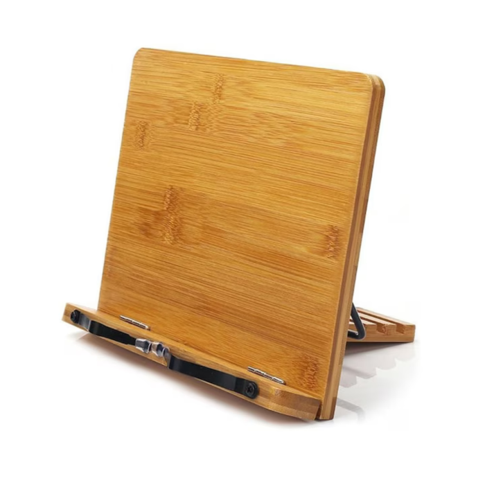 Suport tip stand pentru carti VarioShop®, potrivit pentru laptop, tableta, 2 brate reglabile, 6 nivele de ajustare, portabil, 21 x 28 x 13-18,5 cm, bambus, Maro [26]