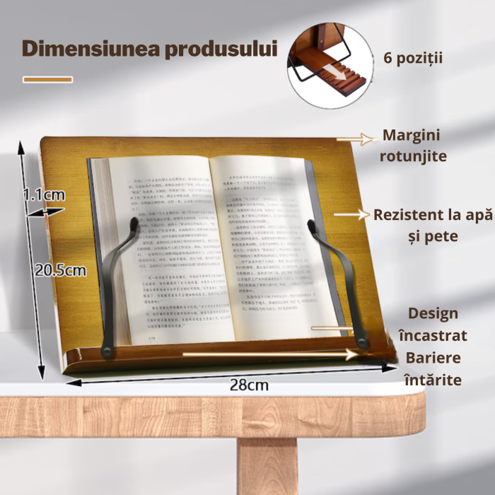 Suport tip stand pentru carti VarioShop®, potrivit pentru laptop, tableta, 2 brate reglabile, 6 nivele de ajustare, portabil, 21 x 28 x 13-18,5 cm, bambus, Maro [2]