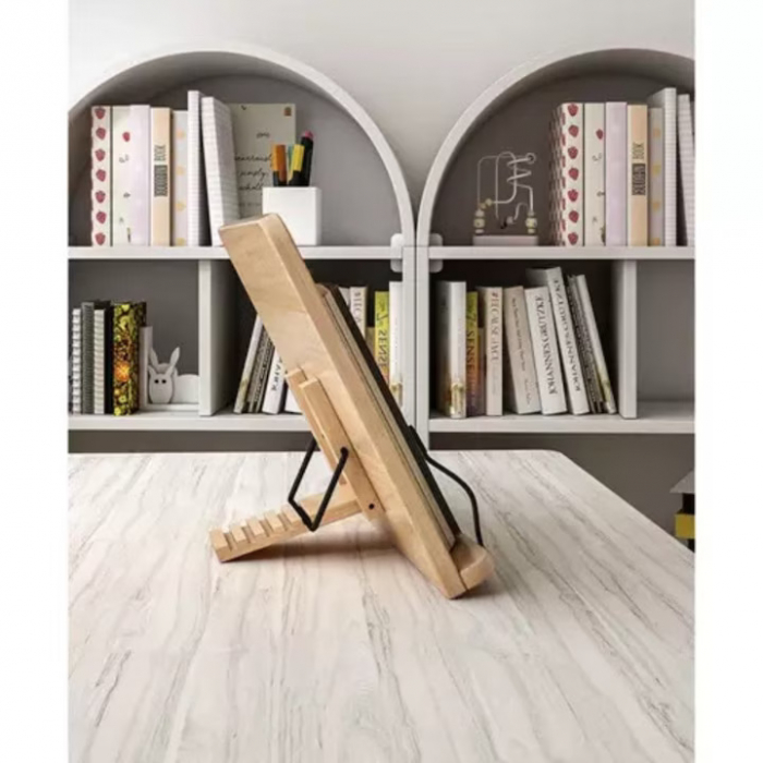 Suport tip stand pentru carti VarioShop®, potrivit pentru laptop, tableta, 2 brate reglabile, 6 nivele de ajustare, portabil, 21 x 28 x 13-18,5 cm, bambus, Maro [5]