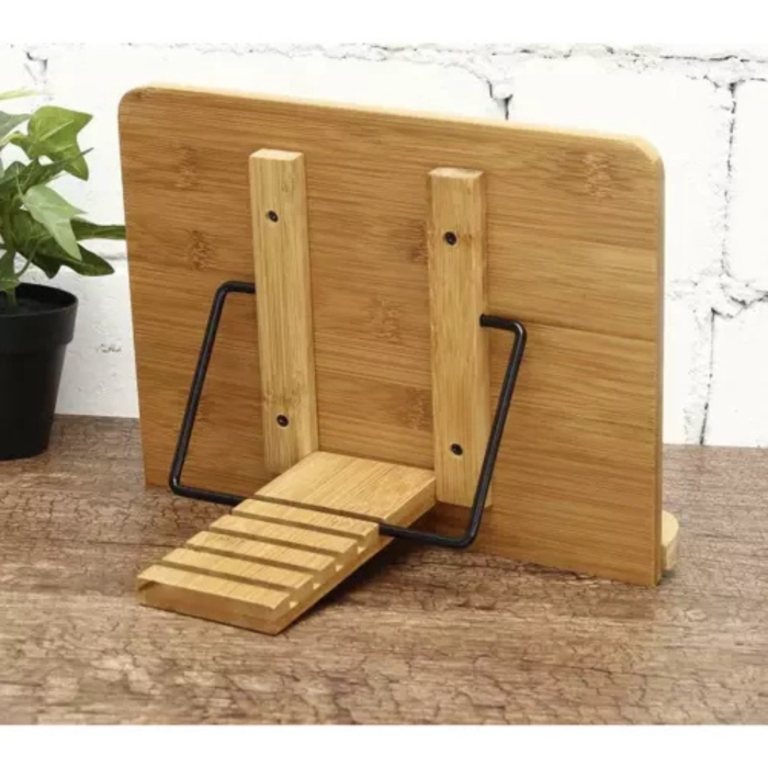 Suport tip stand pentru carti VarioShop®, potrivit pentru laptop, tableta, 2 brate reglabile, 6 nivele de ajustare, portabil, 21 x 28 x 13-18,5 cm, bambus, Maro [18]