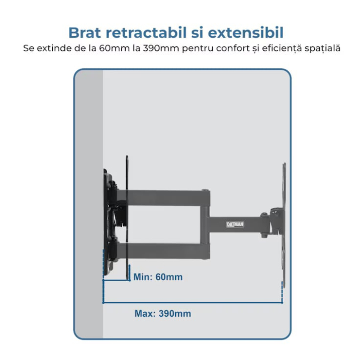 Suport TV de perete VarioShop®, universal, 14–55 inch, reglabil, înclinare ±15°, sarcină maximă 22 kg, negru [5]