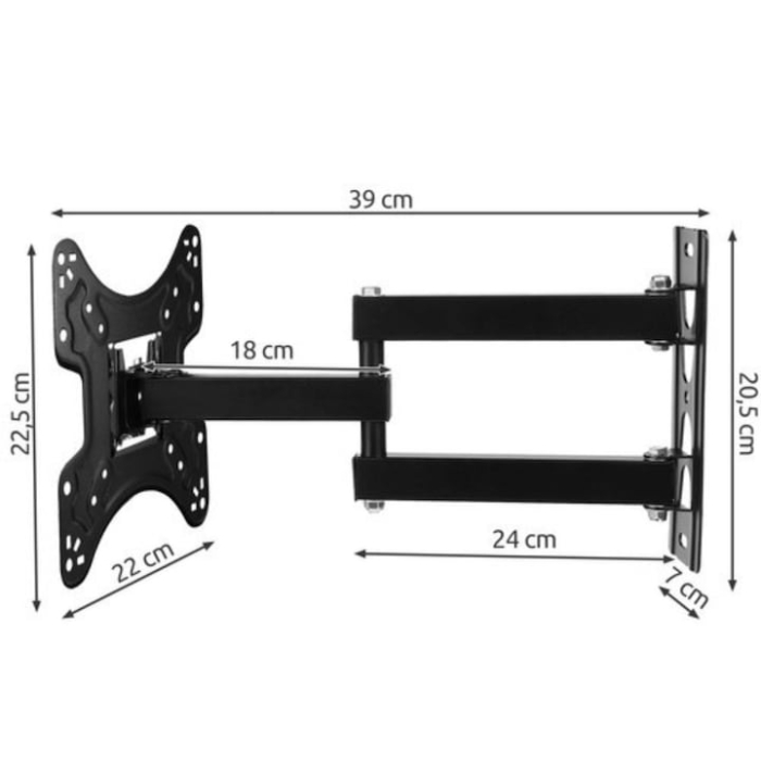 Suport TV de perete VarioShop®, universal, 14–55 inch, reglabil, înclinare ±15°, sarcină maximă 22 kg, negru [9]