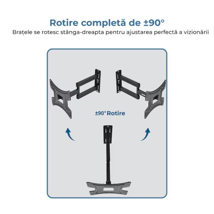Suport TV de perete VarioShop®, universal, 14–55 inch, reglabil, înclinare ±15°, sarcină maximă 22 kg, negru [4]