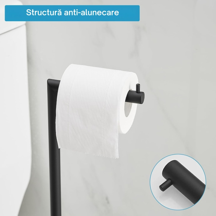 Suport vertical 2 in 1 pentru hartie igienica VarioShop®, design modern, otel inoxidabil, cu baza antiderapanta si depozitare pentru role de rezerva, ideal pentru baie, toaleta, spatii mici, Negru [5]
