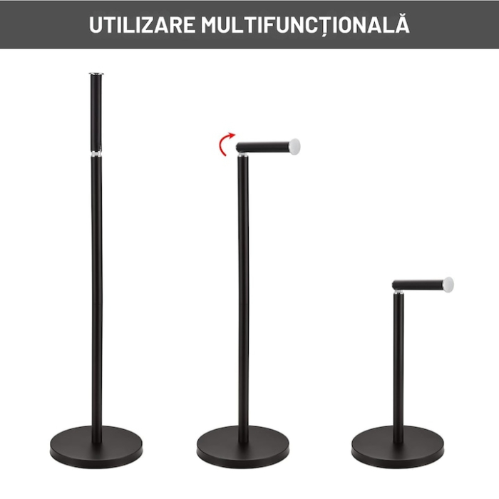 Suport vertical 2 in 1 pentru hartie igienica VarioShop®, design modern, otel inoxidabil, cu baza antiderapanta si depozitare pentru role de rezerva, ideal pentru baie, toaleta, spatii mici, Negru [4]