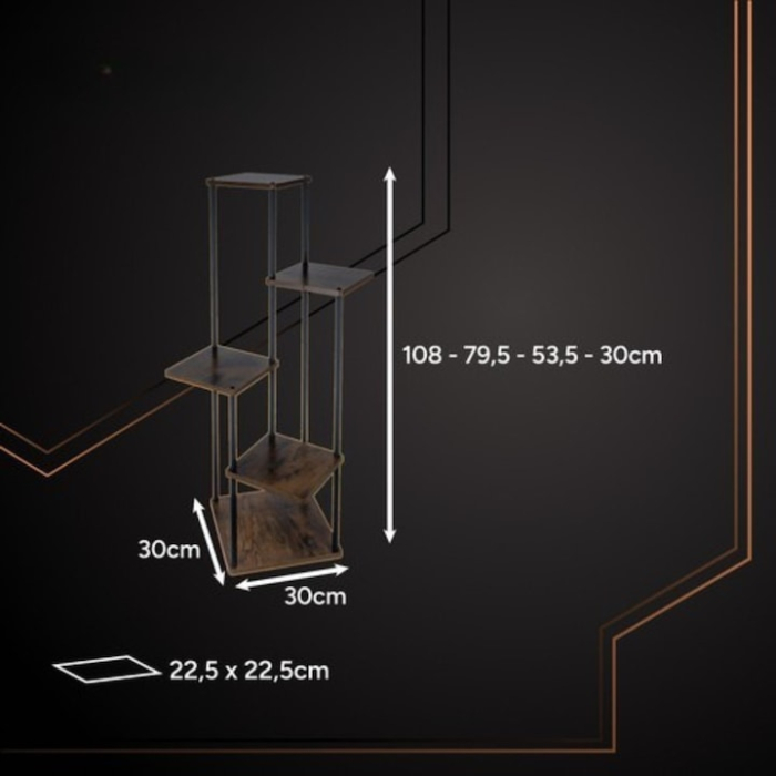 Suport vertical pentru flori si plante VarioShop®, 5 niveluri stil loft industrial, cadru metalic negru cu rafturi MDF culoare lemn, stabil si rezistent, capacitate 75 kg, pentru interior sau balcon [10]
