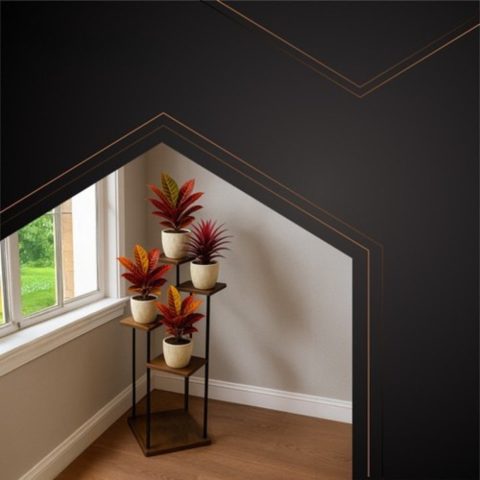 Suport vertical pentru flori si plante VarioShop®, 5 niveluri stil loft industrial, cadru metalic negru cu rafturi MDF culoare lemn, stabil si rezistent, capacitate 75 kg, pentru interior sau balcon [6]