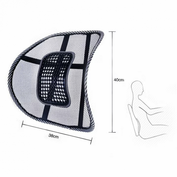 Suportul Terapeutic Lombar VarioShop®, pentru scaun auto sau birou, mentine si corecteaza postura, negru, 40 X 36.5 cm [2]