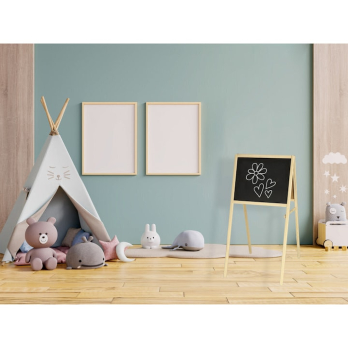 Tabla cu doua fete pentru copii VarioShop®, tabla magnetica si tabla cu creta, din lemn, cu litere magnetice, creion, marker si burete, educatie si joaca creativa acasa, 84 x 43 x 50 cm, Crem [3]