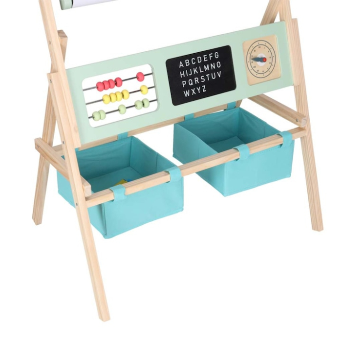 Tabla educationala multifunctionala 3 in 1 VarioShop®, din lemn, pentru copii, fata-verso magnetica cu rola de hartie, abac, ceas cu ace mobile si set complet de accesorii, 112x62x43 cm [6]
