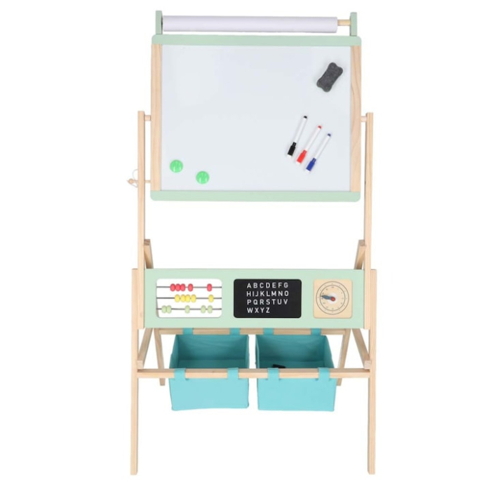 Tabla educationala multifunctionala 3 in 1 VarioShop®, din lemn, pentru copii, fata-verso magnetica cu rola de hartie, abac, ceas cu ace mobile si set complet de accesorii, 112x62x43 cm [11]