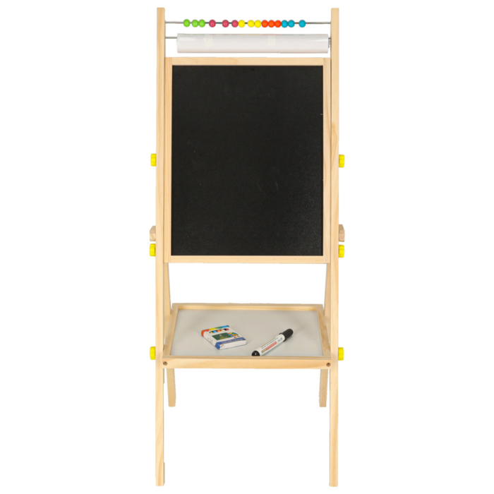 Tabla Educativa Magnetica 2in1 VarioShop®, Tabla Alba cu Marker si Tabla Neagra pentru Creta, Abac, Litere Magnetice, Suport Hartie, Raft Accesorii, Lemn Natural, 90cm [7]