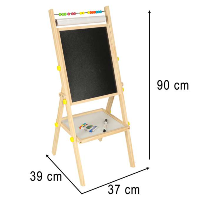 Tabla Educativa Magnetica 2in1 VarioShop®, Tabla Alba cu Marker si Tabla Neagra pentru Creta, Abac, Litere Magnetice, Suport Hartie, Raft Accesorii, Lemn Natural, 90cm [3]