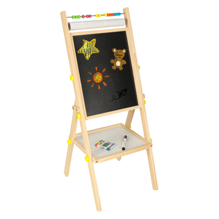 Tabla Educativa Magnetica 2in1 VarioShop®, Tabla Alba cu Marker si Tabla Neagra pentru Creta, Abac, Litere Magnetice, Suport Hartie, Raft Accesorii, Lemn Natural, 90cm [9]