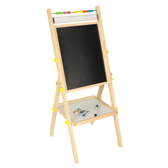 Tabla Educativa Magnetica 2in1 VarioShop®, Tabla Alba cu Marker si Tabla Neagra pentru Creta, Abac, Litere Magnetice, Suport Hartie, Raft Accesorii, Lemn Natural, 90cm [10]