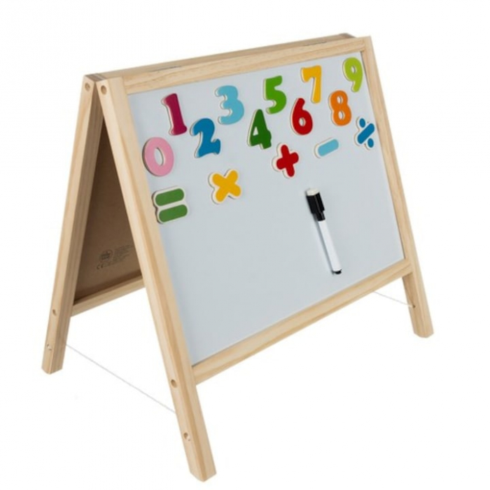 Tabla magnetica interactiva 2 in 1 VarioShop®, compacta, fata dubla, include marker, creta, burete, set de numere, non-toxic, lemn, 43 x 43 cm, Negru/Bej [15]