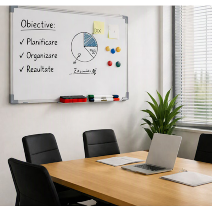 Tabla magnetica VarioShop®, whiteboard, markere colorate, magneti si burete, montare verticala sau orizontala, pentru birou, scoala, acasa, 90x60 cm [8]