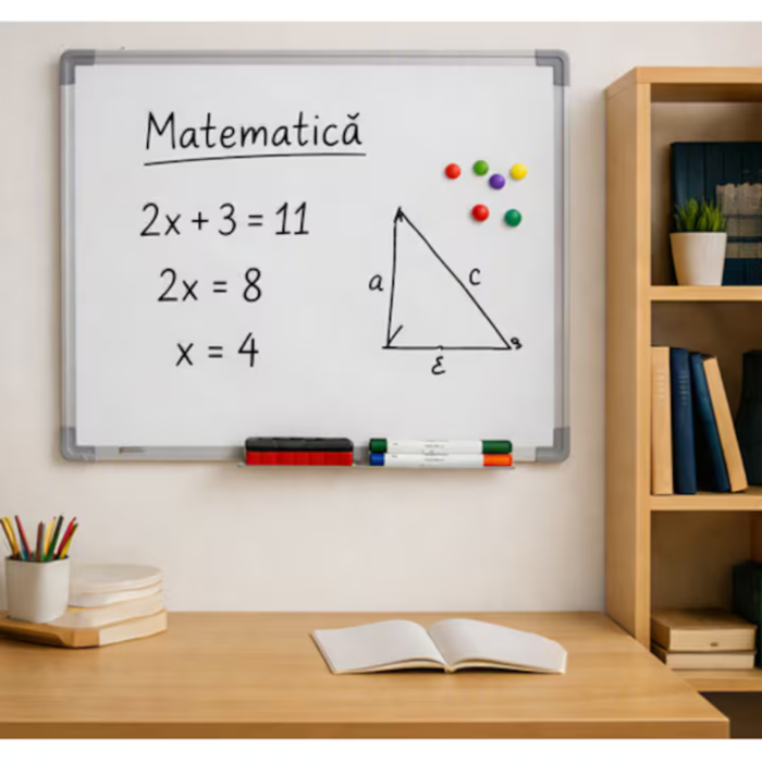 Tabla magnetica VarioShop®, whiteboard, markere colorate, magneti si burete, montare verticala sau orizontala, pentru birou, scoala, acasa, 90x60 cm [9]