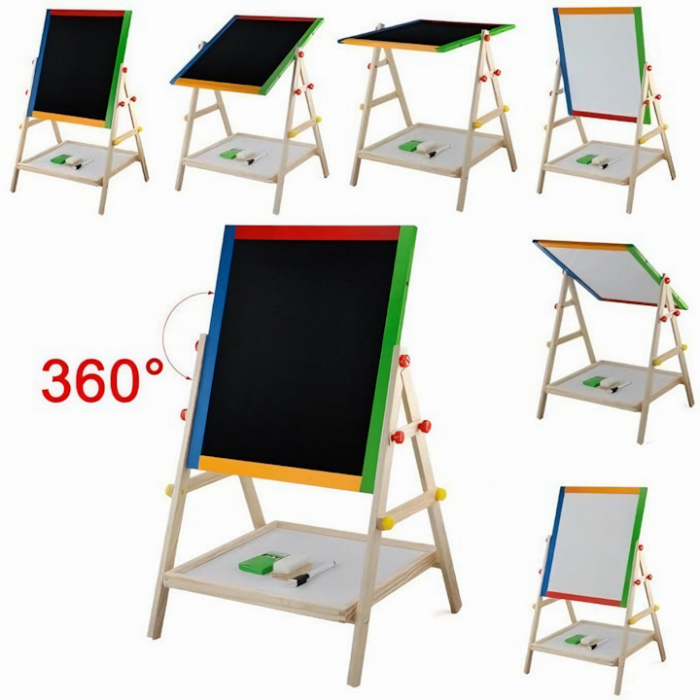 Tabla Rotativa 2 in 1 pentru Copii VarioShop®, Multifunctionala, Set Complet cu Marker, Burete si Crete Colorate, Cu Fata Magnetica si de Creta, Cadru din Lemn Ecologic, Potrivita pentru Desen, Scris, [5]