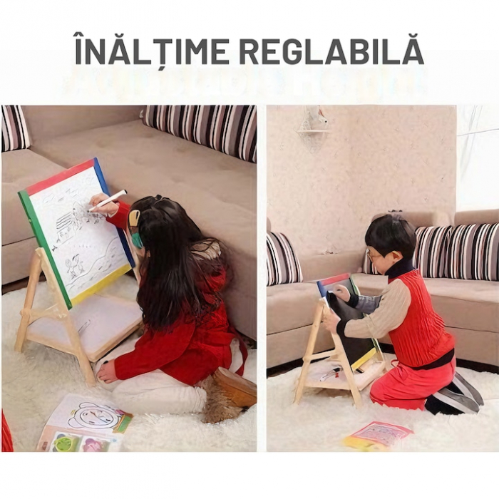 Tabla Rotativa 2 in 1 pentru Copii VarioShop®, Multifunctionala, Set Complet cu Marker, Burete si Crete Colorate, Cu Fata Magnetica si de Creta, Cadru din Lemn Ecologic, Potrivita pentru Desen, Scris, [13]