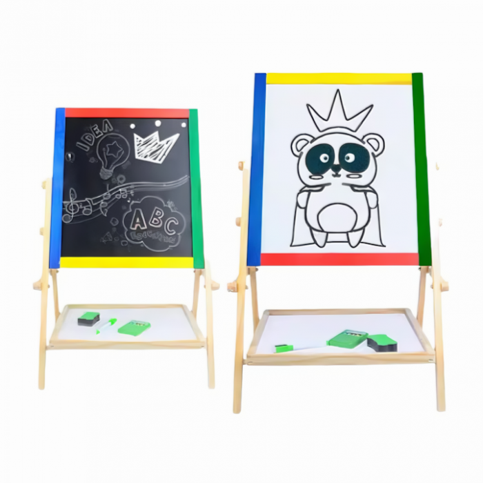 Tabla Rotativa 2 in 1 pentru Copii VarioShop®, Multifunctionala, Set Complet cu Marker, Burete si Crete Colorate, Cu Fata Magnetica si de Creta, Cadru din Lemn Ecologic, Potrivita pentru Desen, Scris, [9]