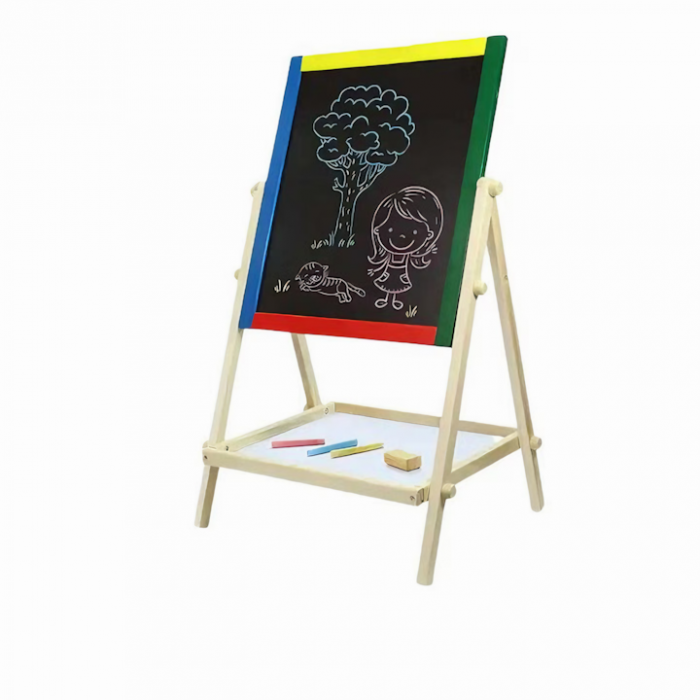 Tabla Rotativa 2 in 1 pentru Copii VarioShop®, Multifunctionala, Set Complet cu Marker, Burete si Crete Colorate, Cu Fata Magnetica si de Creta, Cadru din Lemn Ecologic, Potrivita pentru Desen, Scris, [1]