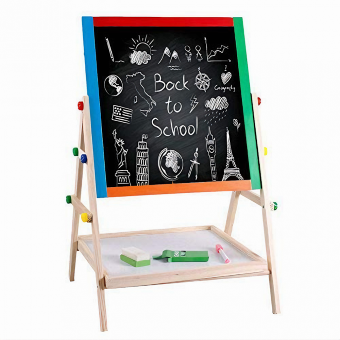 Tabla Rotativa 2 in 1 pentru Copii VarioShop®, Multifunctionala, Set Complet cu Marker, Burete si Crete Colorate, Cu Fata Magnetica si de Creta, Cadru din Lemn Ecologic, Potrivita pentru Desen, Scris, [4]