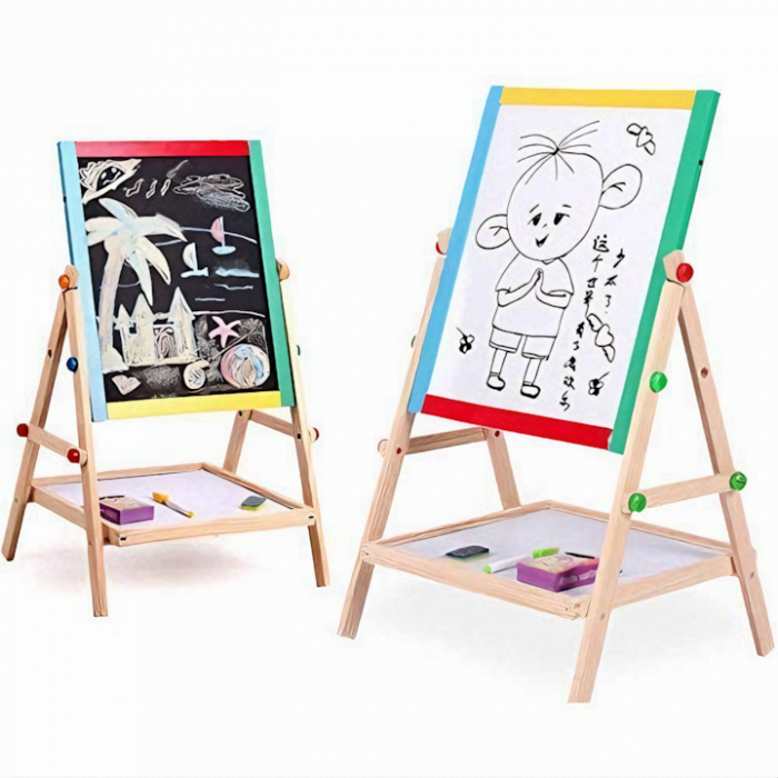 Tabla Rotativa 2 in 1 pentru Copii VarioShop®, Multifunctionala, Set Complet cu Marker, Burete si Crete Colorate, Cu Fata Magnetica si de Creta, Cadru din Lemn Ecologic, Potrivita pentru Desen, Scris, [11]