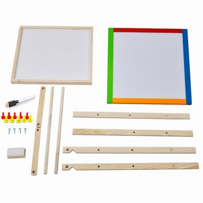 Tabla Rotativa 2 in 1 pentru Copii VarioShop®, Multifunctionala, Set Complet cu Marker, Burete si Crete Colorate, Cu Fata Magnetica si de Creta, Cadru din Lemn Ecologic, Potrivita pentru Desen, Scris, [7]