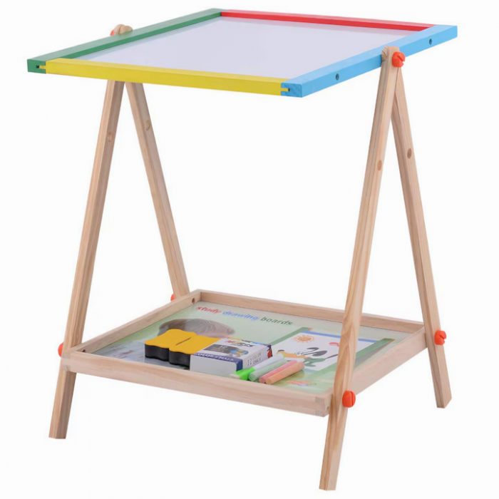 Tabla Rotativa 2 in 1 pentru Copii VarioShop®, Multifunctionala, Set Complet cu Marker, Burete si Crete Colorate, Cu Fata Magnetica si de Creta, Cadru din Lemn Ecologic, Potrivita pentru Desen, Scris, [8]
