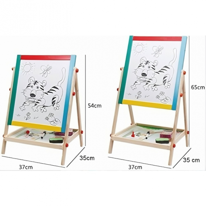 Tabla Rotativa 2 in 1 pentru Copii VarioShop®, Multifunctionala, Set Complet cu Marker, Burete si Crete Colorate, Cu Fata Magnetica si de Creta, Cadru din Lemn Ecologic, Potrivita pentru Desen, Scris, [10]