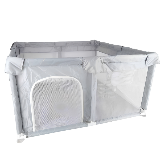 Tarc de joaca pliabil VarioShop®, pentru bebelusi 6 luni+, cu plasa de supraveghere si intrare laterala, 125 x 125 x 64 cm, gri/alb [11]