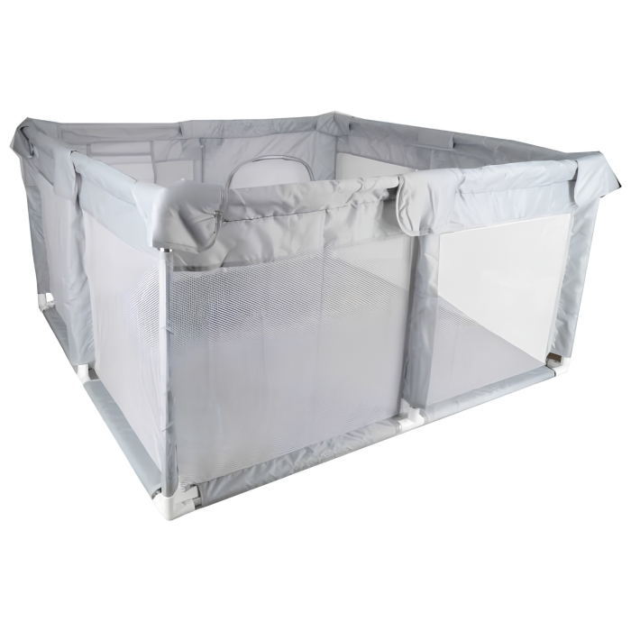 Tarc de joaca pliabil VarioShop®, pentru bebelusi 6 luni+, cu plasa de supraveghere si intrare laterala, 125 x 125 x 64 cm, gri/alb [13]