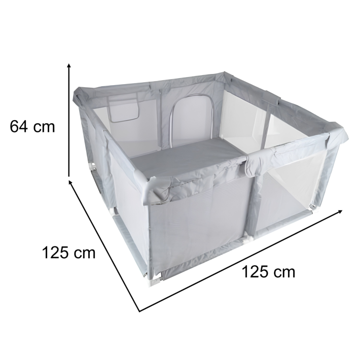 Tarc de joaca pliabil VarioShop®, pentru bebelusi 6 luni+, cu plasa de supraveghere si intrare laterala, 125 x 125 x 64 cm, gri/alb [4]