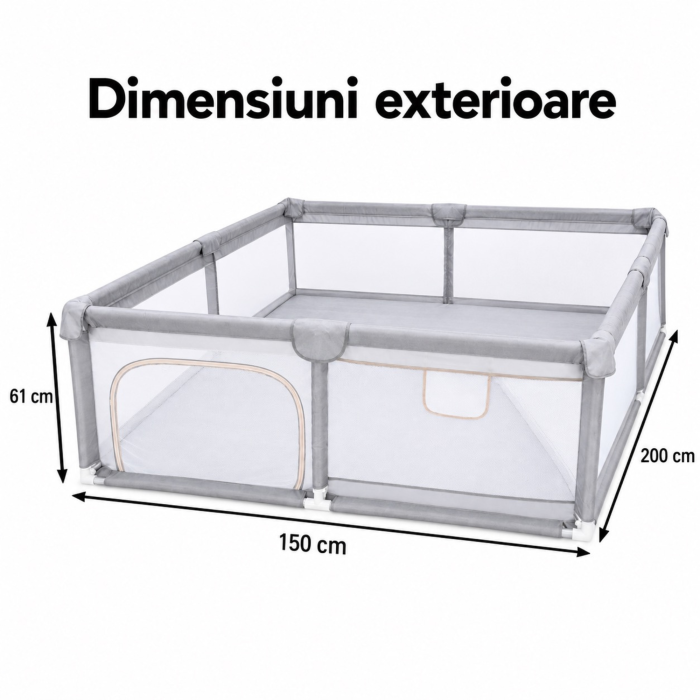 Tarc de joaca pliabil VarioShop®, pentru bebelusi 6 luni+, cu plasa respirabila pentru supravegherea copilului, 150 x 200 x 61 cm, gri [4]