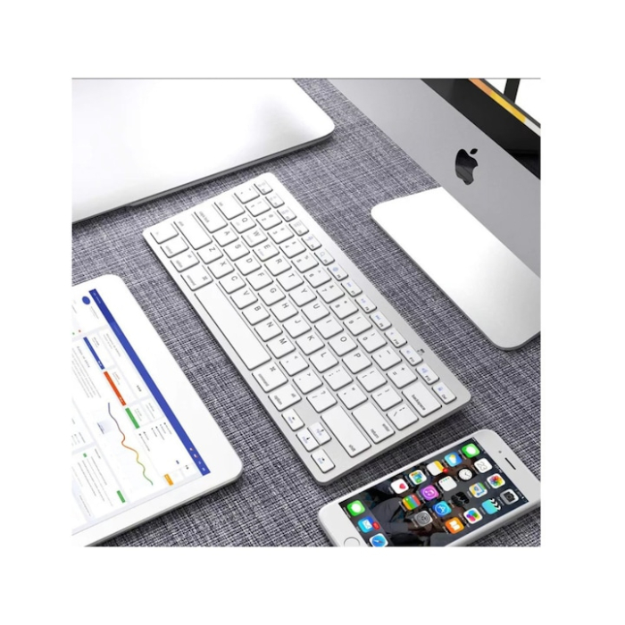 Tastatura wireless Bluetooth universala VarioShop®, compatibila cu PC, iPad, Mac, Android, iOS, profil jos, 78 taste, design subtire si portabil, antiderapanta, ideala pentru birou si calatorii, Alb [11]