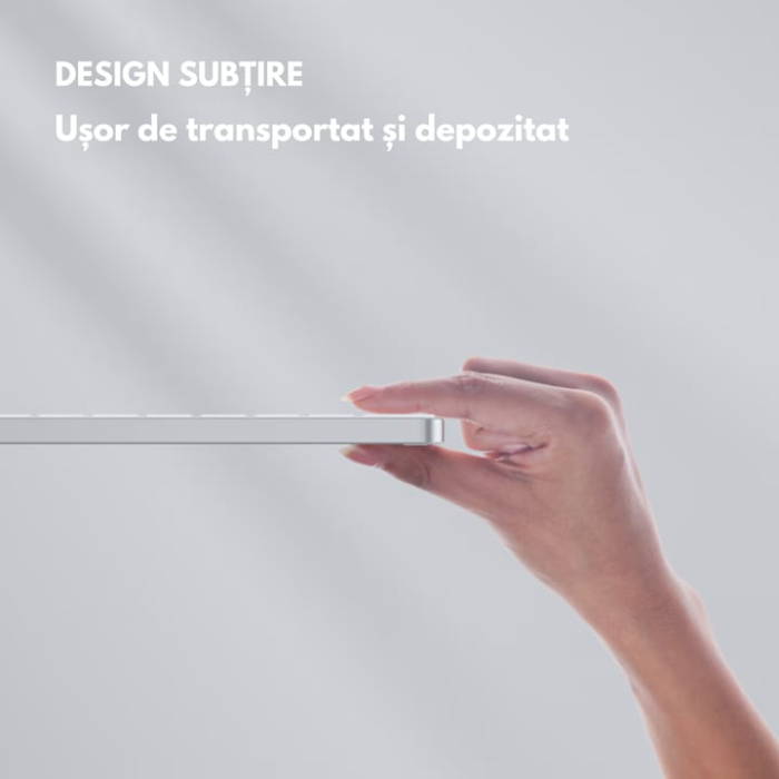 Tastatura wireless Bluetooth universala VarioShop®, compatibila cu PC, iPad, Mac, Android, iOS, profil jos, 78 taste, design subtire si portabil, antiderapanta, ideala pentru birou si calatorii, Alb [5]