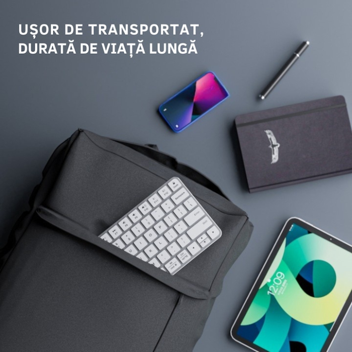 Tastatura wireless Bluetooth universala VarioShop®, compatibila cu PC, iPad, Mac, Android, iOS, profil jos, 78 taste, design subtire si portabil, antiderapanta, ideala pentru birou si calatorii, Alb [4]