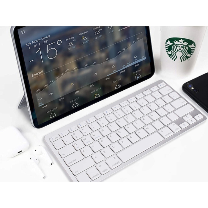 Tastatura wireless Bluetooth universala VarioShop®, compatibila cu PC, iPad, Mac, Android, iOS, profil jos, 78 taste, design subtire si portabil, antiderapanta, ideala pentru birou si calatorii, Alb [10]