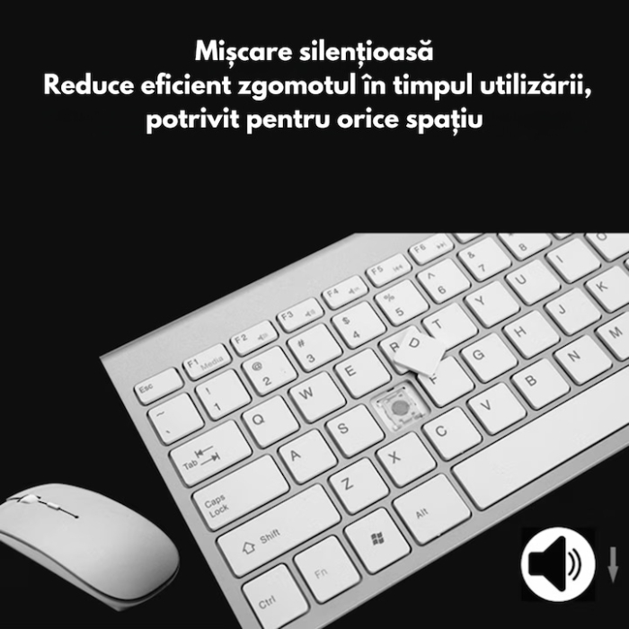 Tastatura wireless VarioShop®, design compact si subtire, compatibilitate universala, conectivitate 2.4GHz, economisire energie, 28.5 x 13.3 x 1.9 cm, Alb [3]
