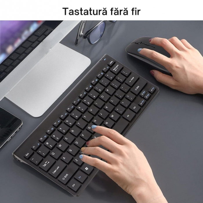 Tastatura wireless VarioShop®, design compact si subtire, compatibilitate universala, conectivitate 2.4GHz, economisire energie, 28.5 x 13.3 x 1.9 cm, Negru [2]