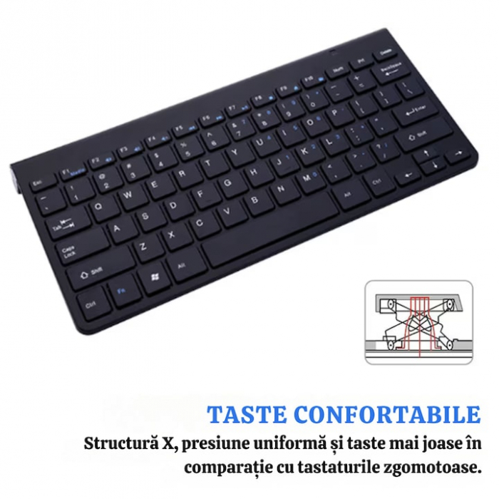 Tastatura wireless VarioShop®, design compact si subtire, compatibilitate universala, conectivitate 2.4GHz, economisire energie, 28.5 x 13.3 x 1.9 cm, Negru [3]