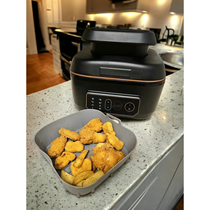 Tava de protectie din silicon pentru Air Fryer VarioShop®, pentru friteuza, prajit, copt, cos reutilizabil 20 x 20 cm, ideal pentru gatit sanatos si curatare usoara, Gri [7]