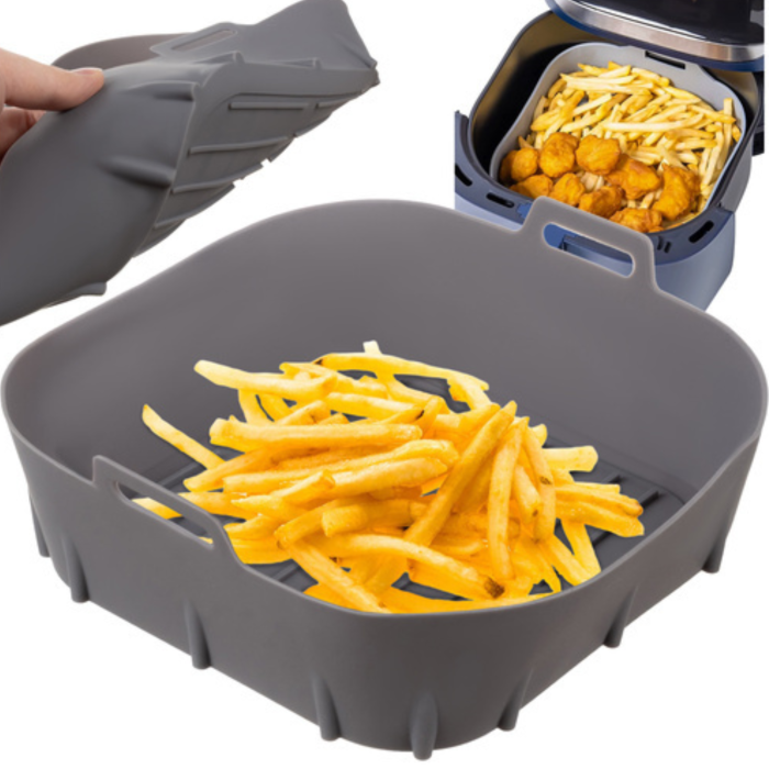Tava de protectie din silicon pentru Air Fryer VarioShop®, pentru friteuza, prajit, copt, cos reutilizabil 20 x 20 cm, ideal pentru gatit sanatos si curatare usoara, Gri [6]