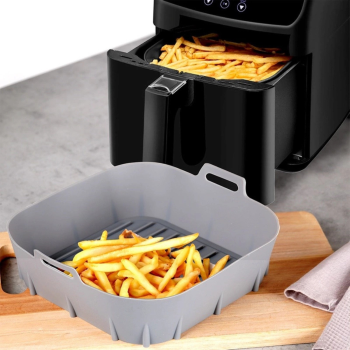 Tava de protectie din silicon pentru Air Fryer VarioShop®, pentru friteuza, prajit, copt, cos reutilizabil 20 x 20 cm, ideal pentru gatit sanatos si curatare usoara, Gri [2]