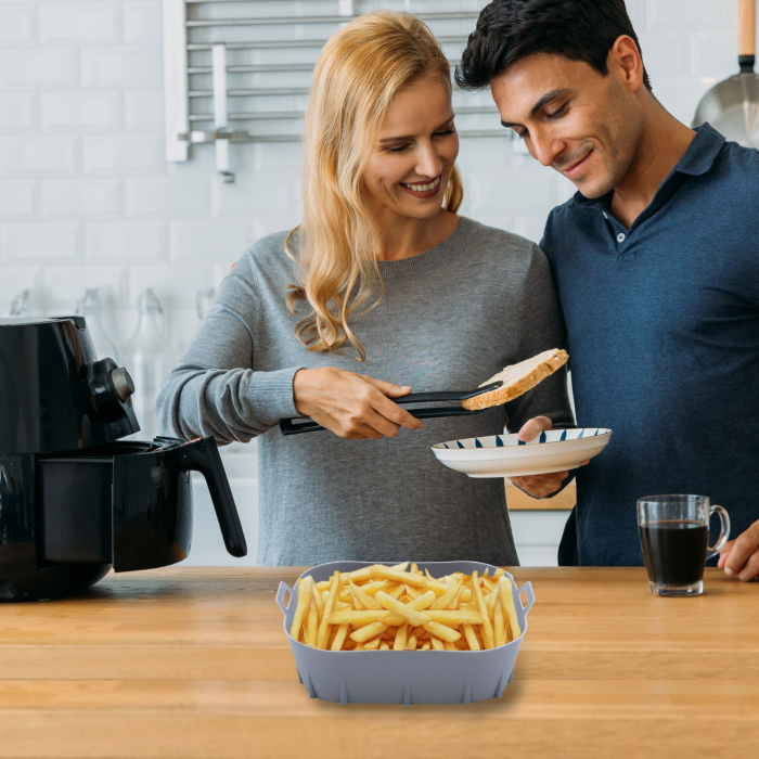 Tava de protectie din silicon pentru Air Fryer VarioShop®, pentru friteuza, prajit, copt, cos reutilizabil 20 x 20 cm, ideal pentru gatit sanatos si curatare usoara, Gri [4]