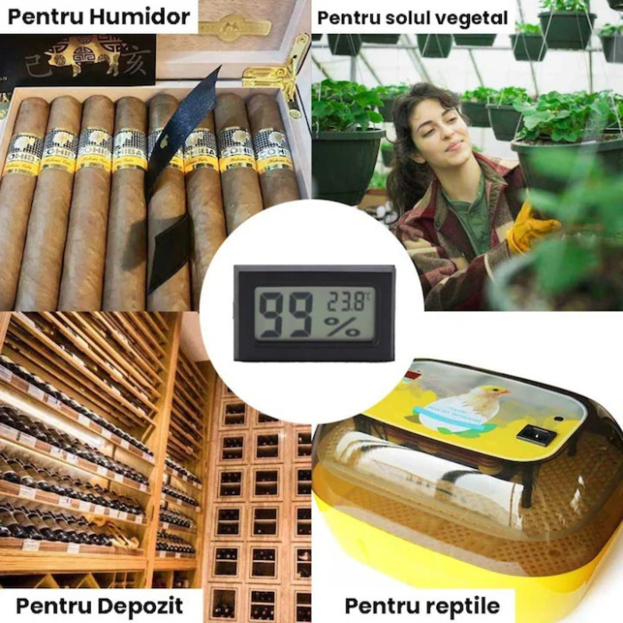 Termometru si higrometru digital VarioShop®, umiditate si temperatura, - 50-70°C, 10%-99% RH, baterii incluse, Negru [7]