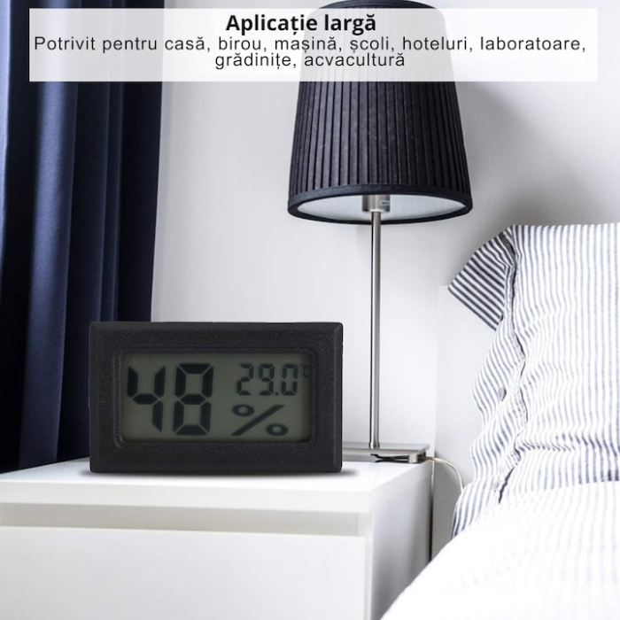 Termometru si higrometru digital VarioShop®, umiditate si temperatura, - 50-70°C, 10%-99% RH, baterii incluse, Negru [5]