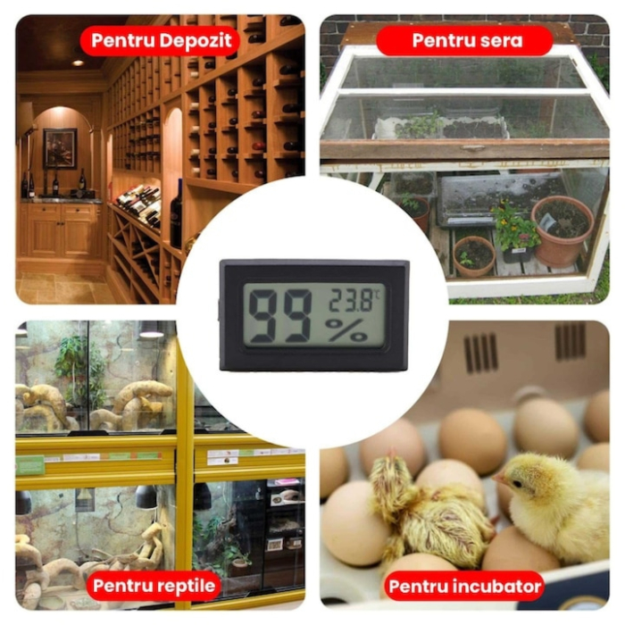 Termometru si higrometru digital VarioShop®, umiditate si temperatura, - 50-70°C, 10%-99% RH, baterii incluse, Negru [6]
